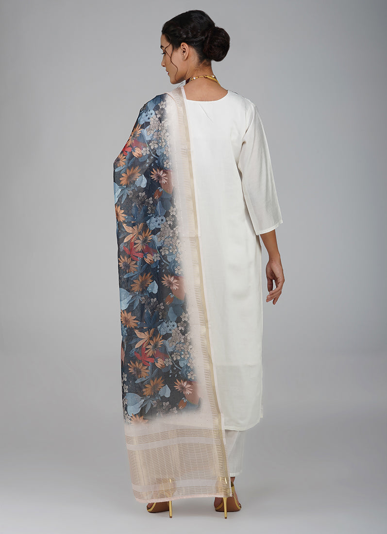 White Silk Embroidered Suit Set
