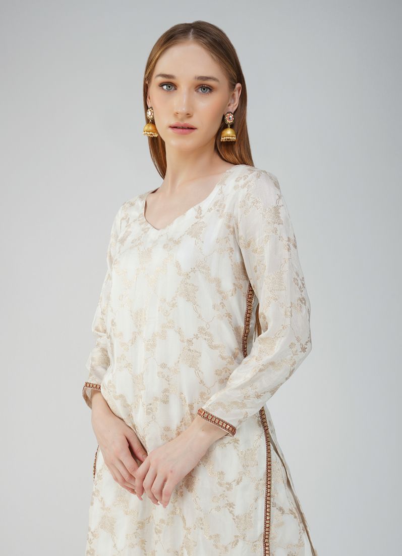 Buy Ivory Banarsi Silk Suit Set