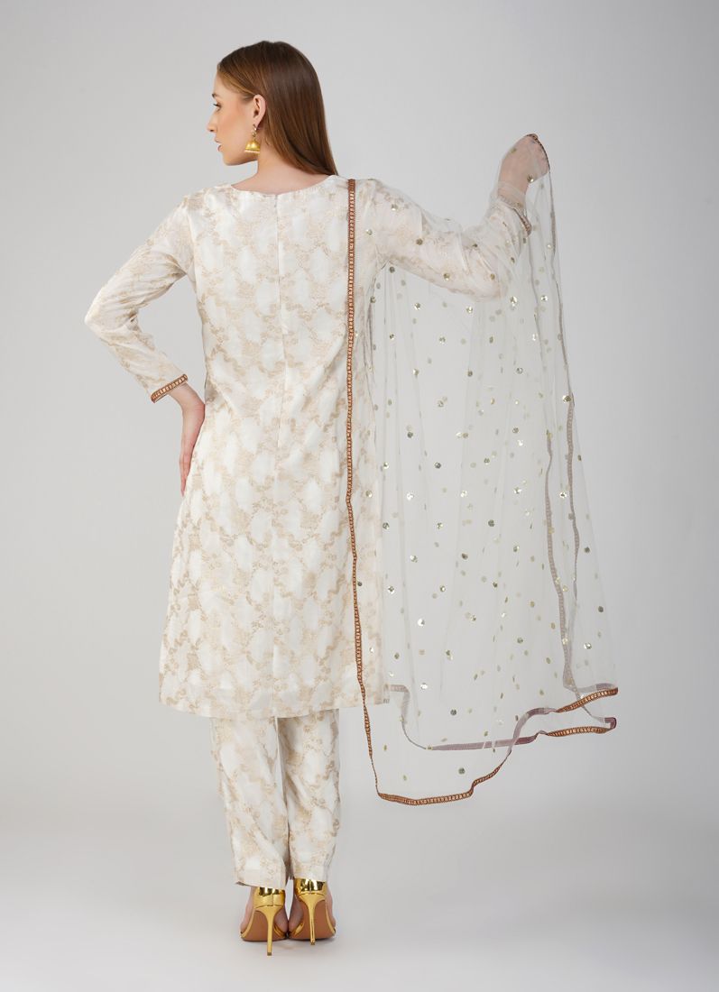 Buy Ivory Banarsi Silk Suit Set