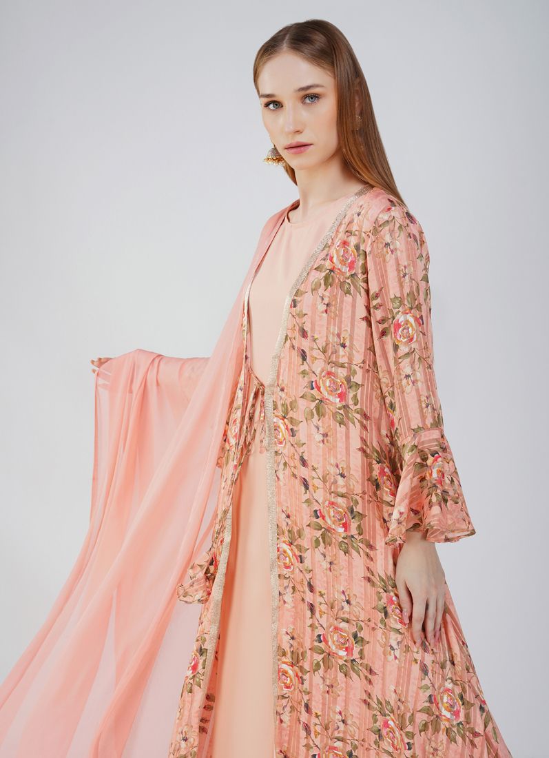 Buy Pink Satin Georgette Jacket Style Suit Set