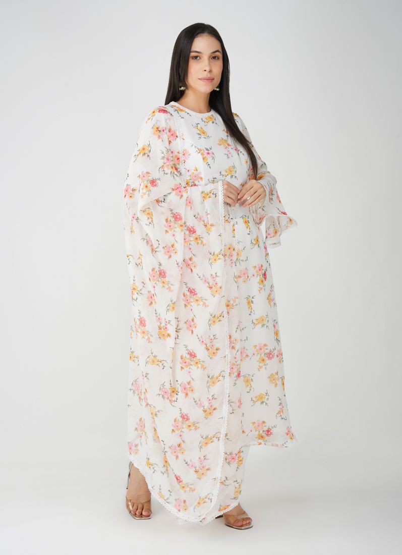Buy White Floral Printed Bias Cut Suit Set