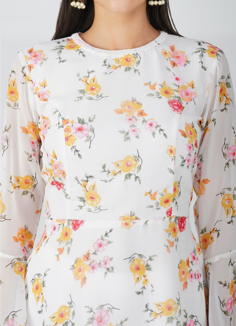 Buy White Floral Printed Bias Cut Suit Set
