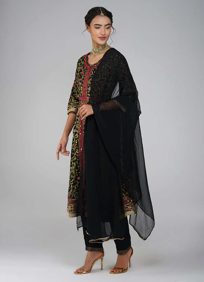 Black Rayon Printed Suit Set