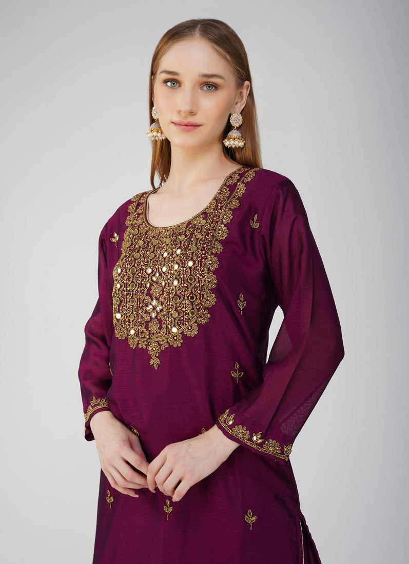 Wine Silk Straight Cut Suit