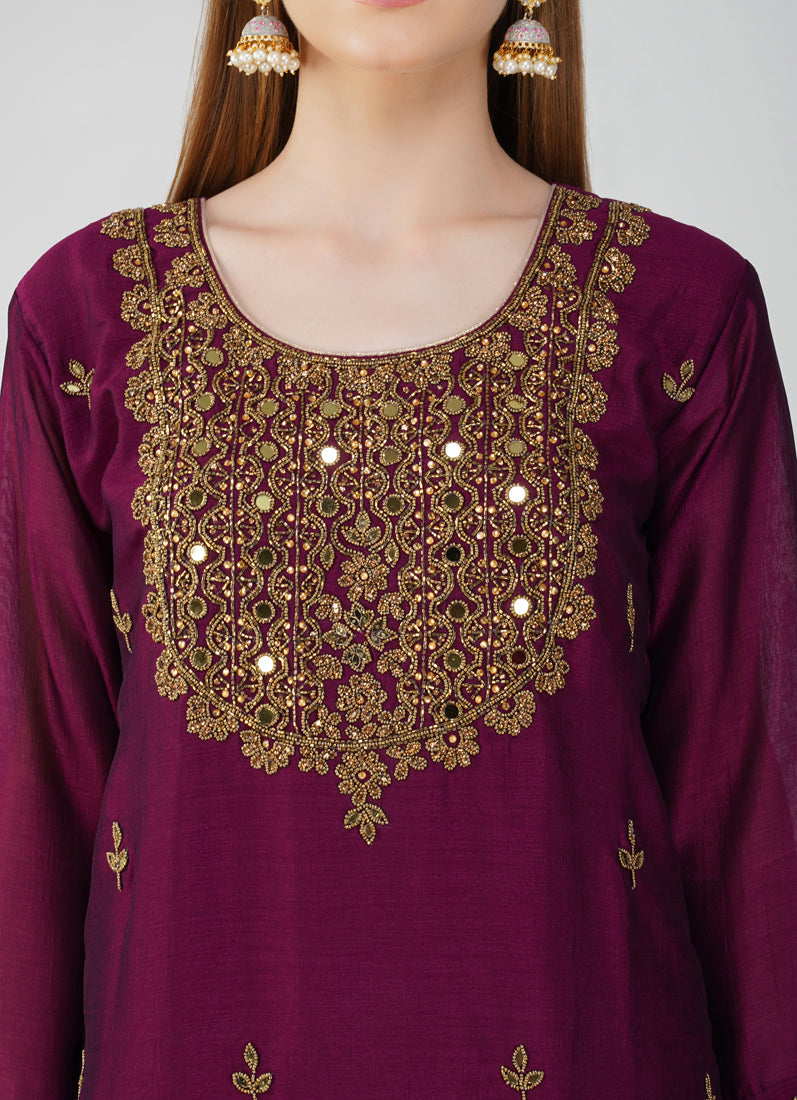 Wine Silk Straight Cut Suit
