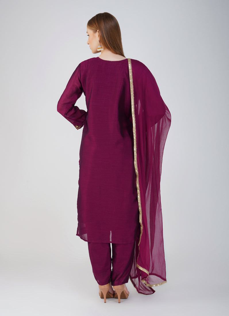 Wine Silk Straight Cut Suit