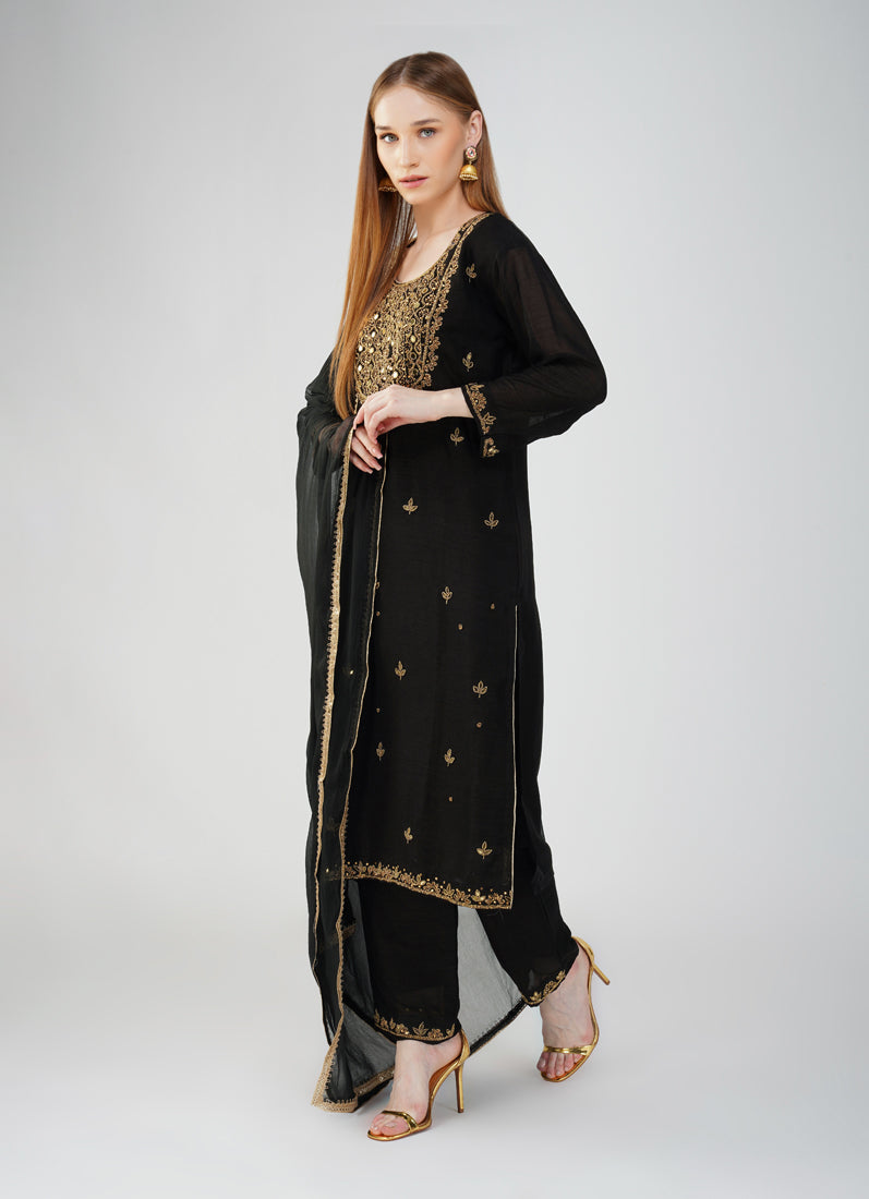 Black Silk Straight Cut Suit