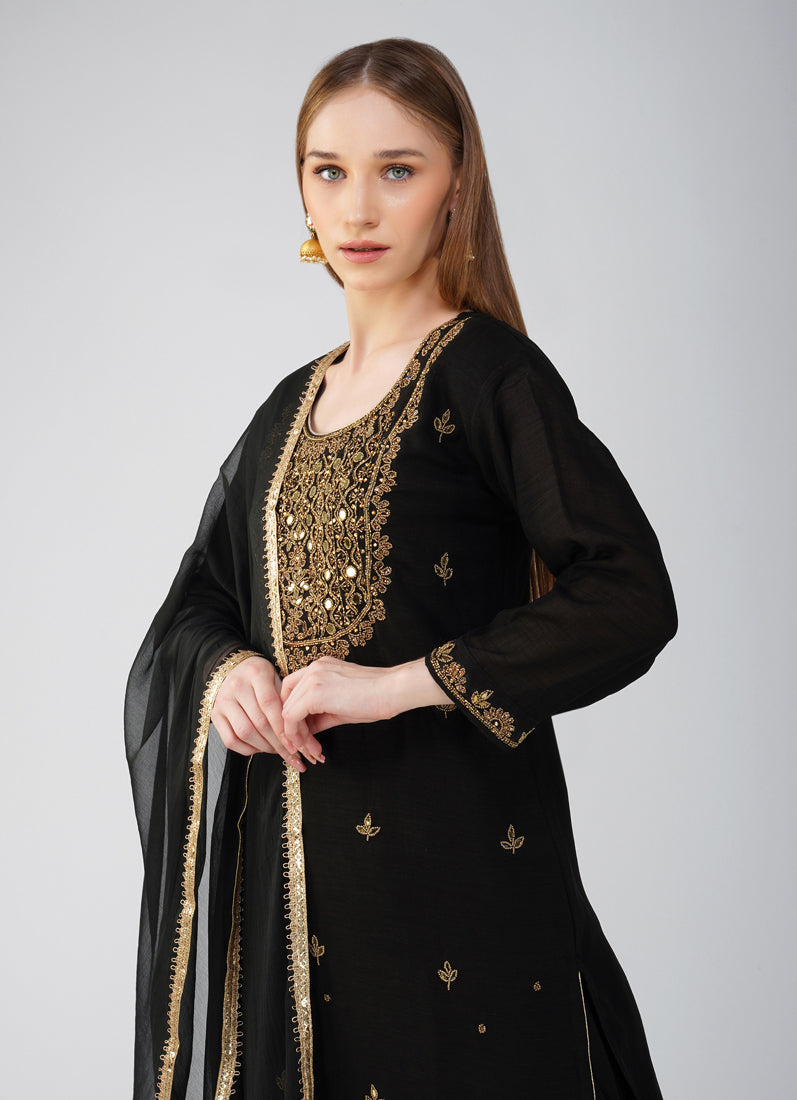 Black Silk Straight Cut Suit