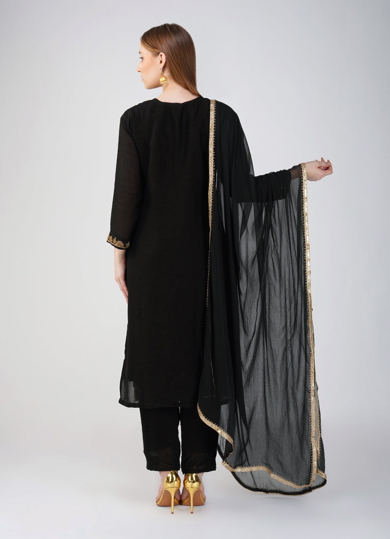 Black Silk Straight Cut Suit