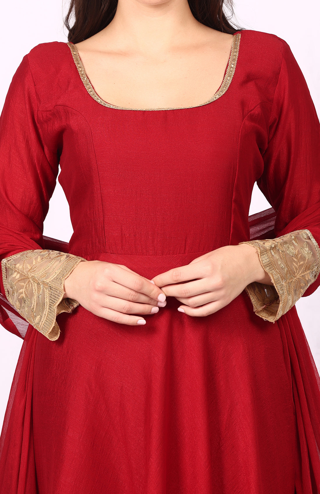 Georgette Maroon Vichitra Bias Cut Suit Set