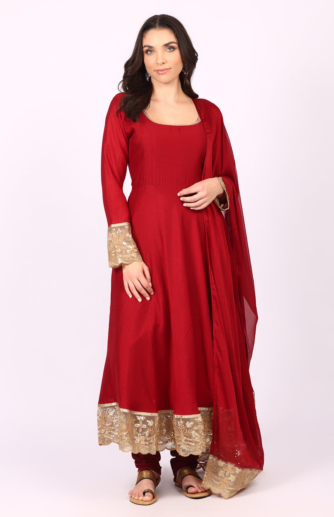 Georgette Maroon Vichitra Bias Cut Suit Set