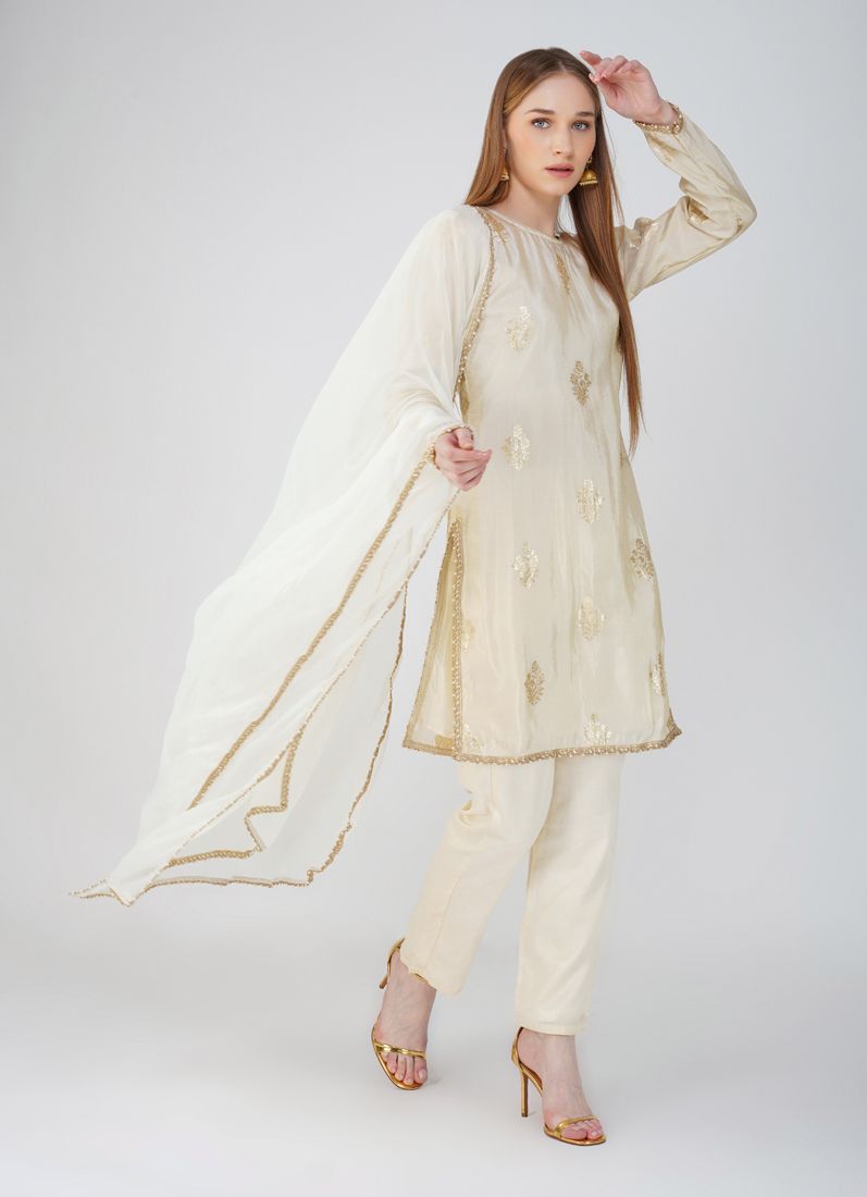 Buy Ivory Viscose Georgette Suit Set