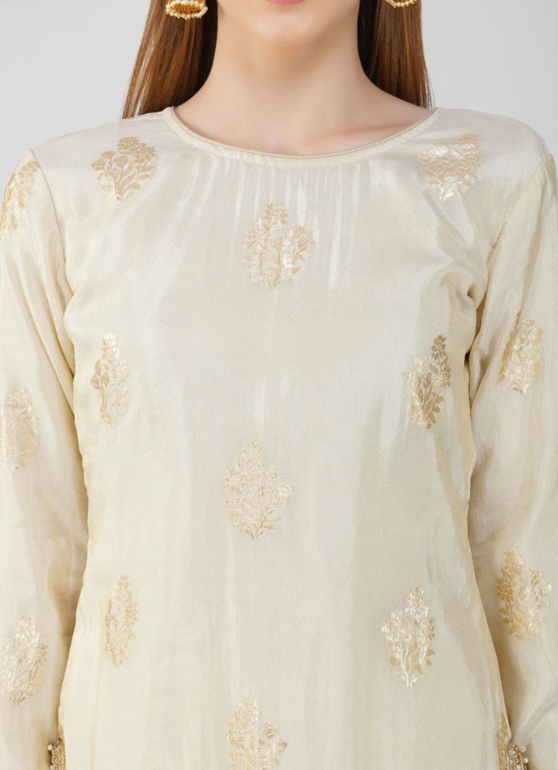 Buy Ivory Viscose Georgette Suit Set
