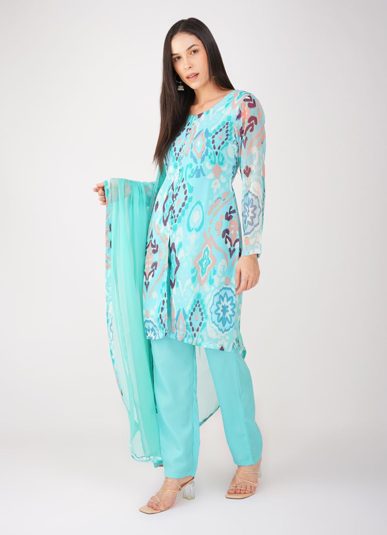 Buy Blue Georgette printed Suit Set