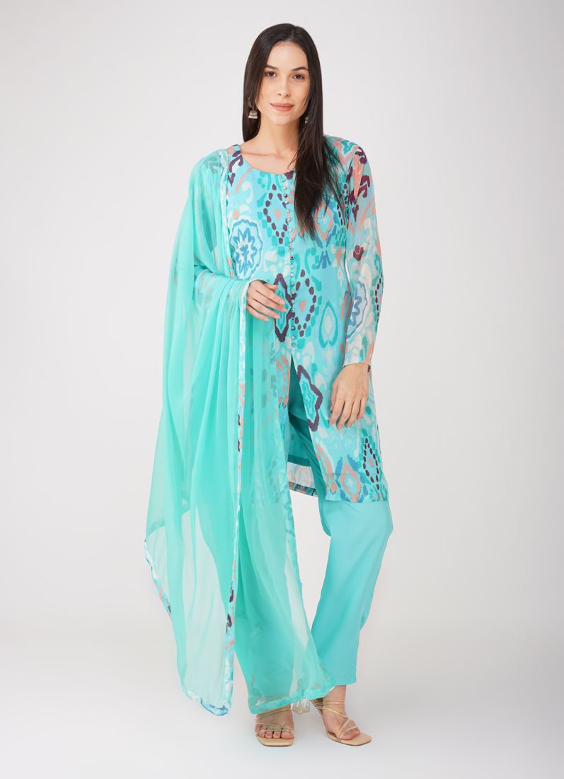 Buy Blue Georgette printed Suit Set