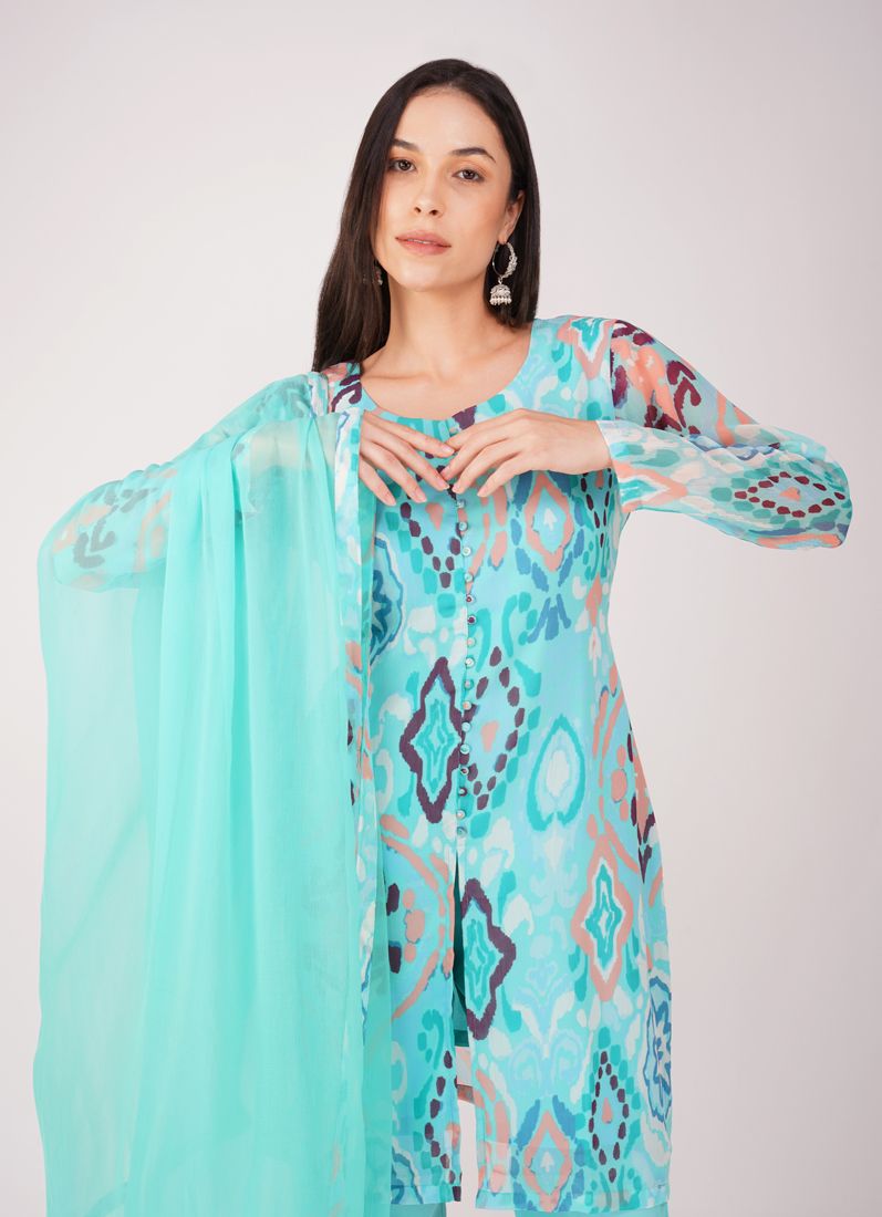 Buy Blue Georgette printed Suit Set