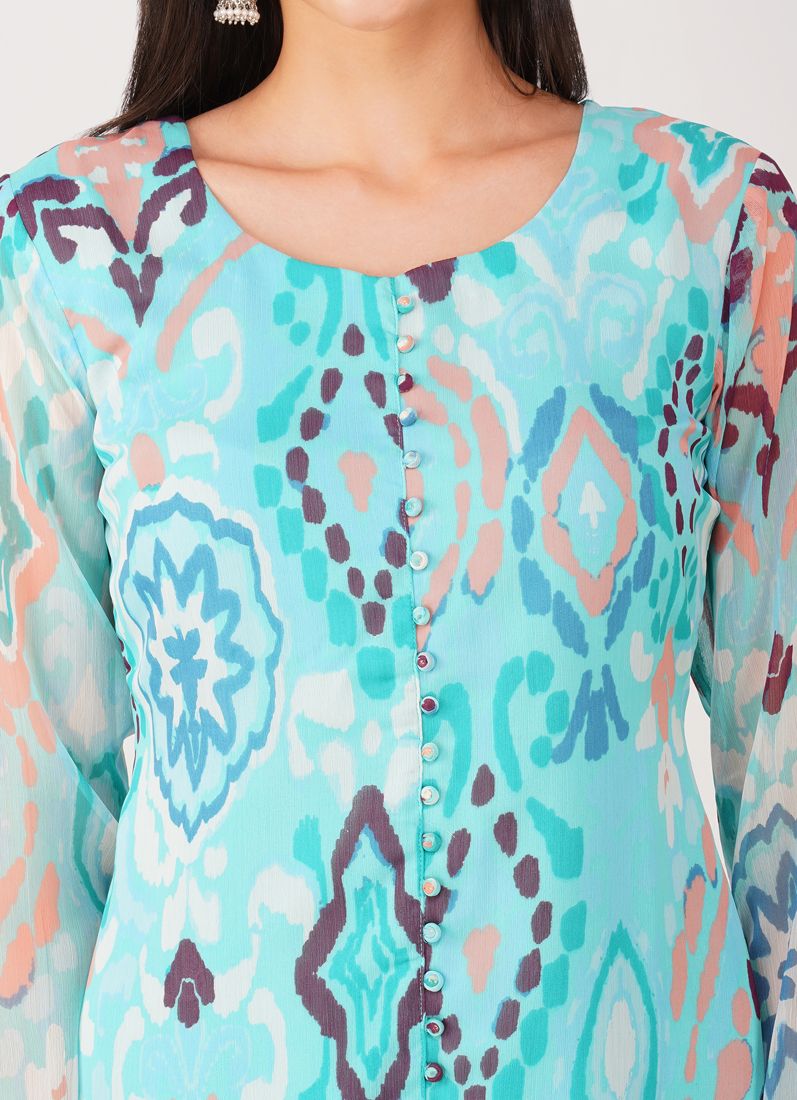 Buy Blue Georgette printed Suit Set