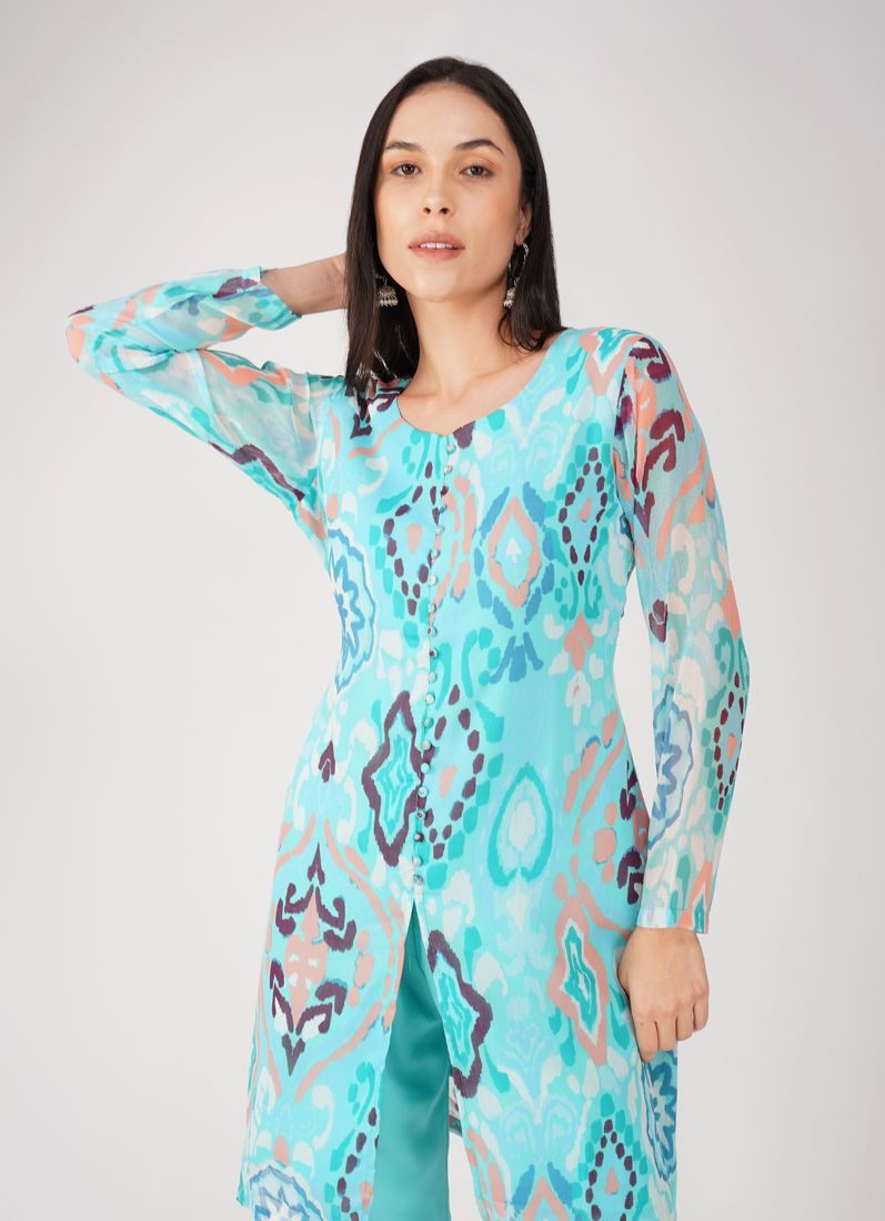 Buy Blue Georgette printed Suit Set