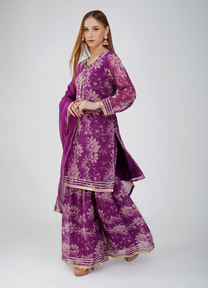 Buy Purple Georgette Printed Suit Set
