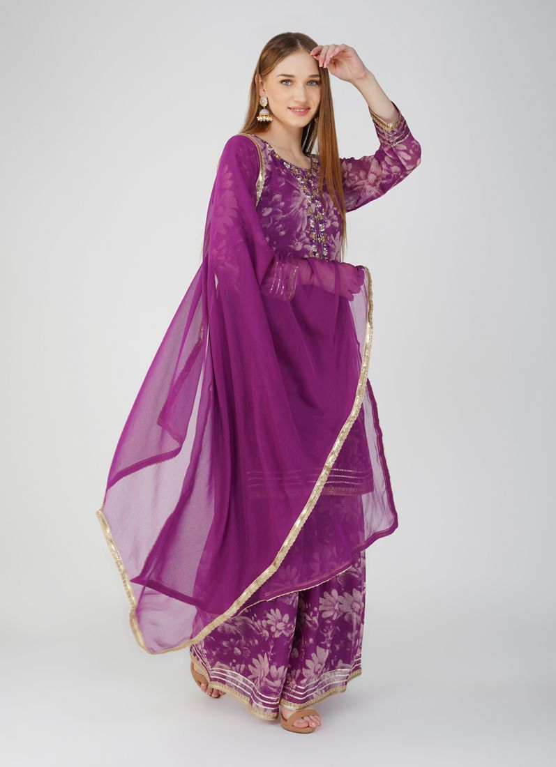 Buy Purple Georgette Printed Suit Set