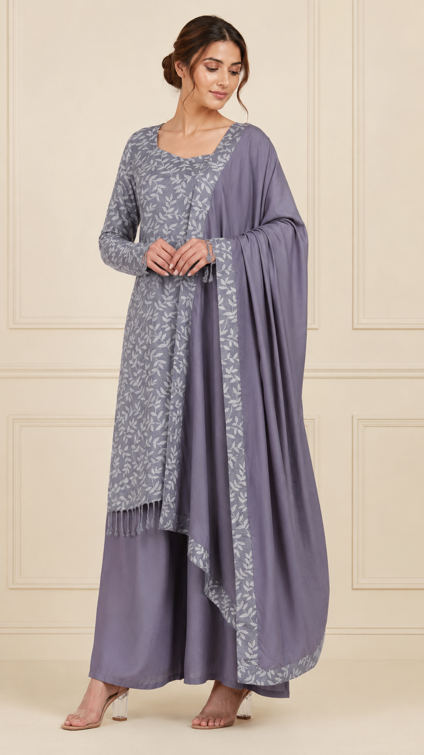 Grey Shawl Suit Set
