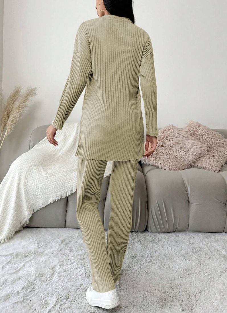 Buy Olive Green Cotton Ribbed Co-Ord Set