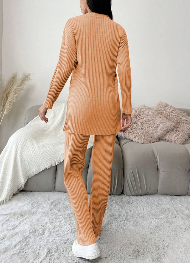 Tan Cotton Ribbed Co-Ord Set