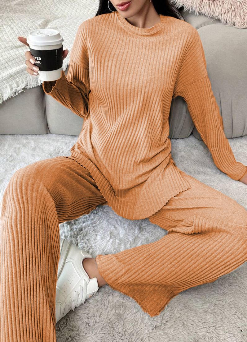 Tan Cotton Ribbed Co-Ord Set