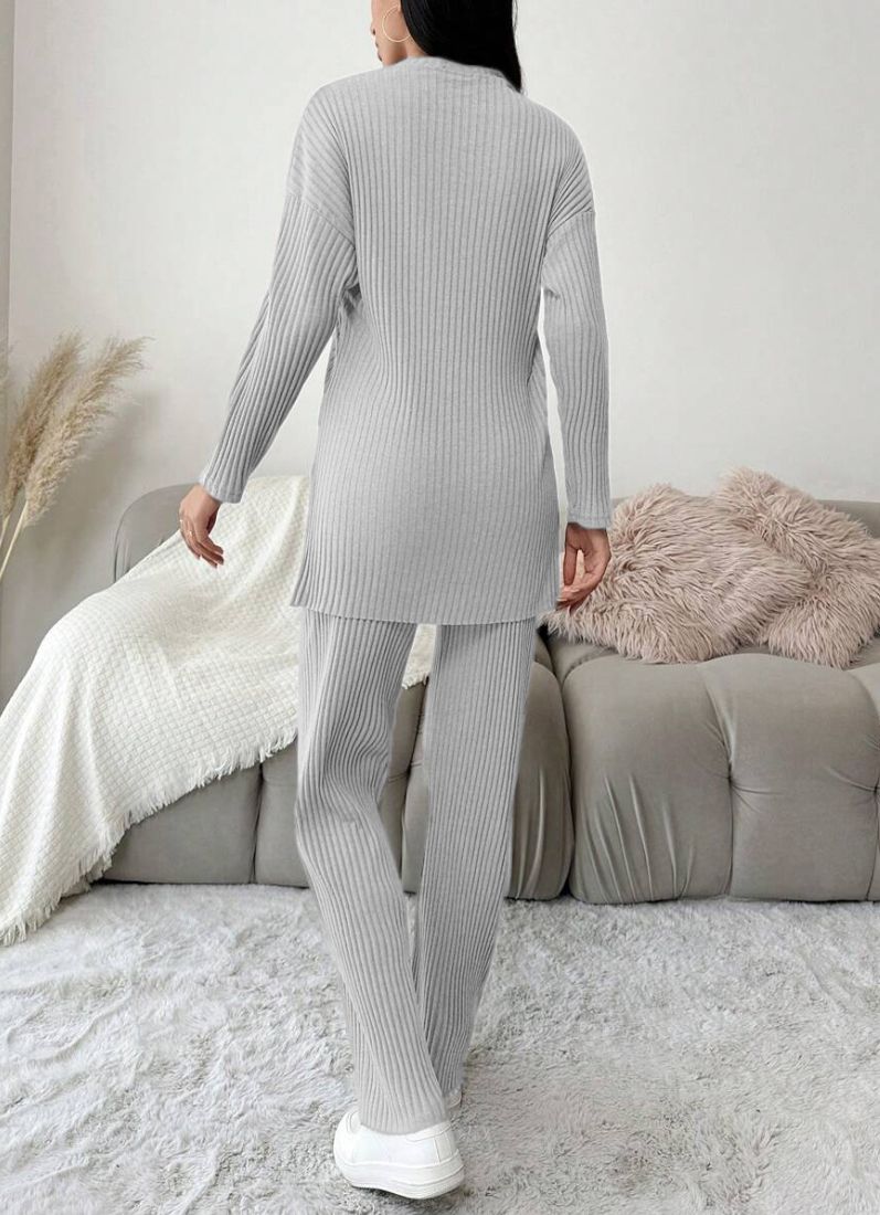 Light Grey Cotton Ribbed Co-Ord Set