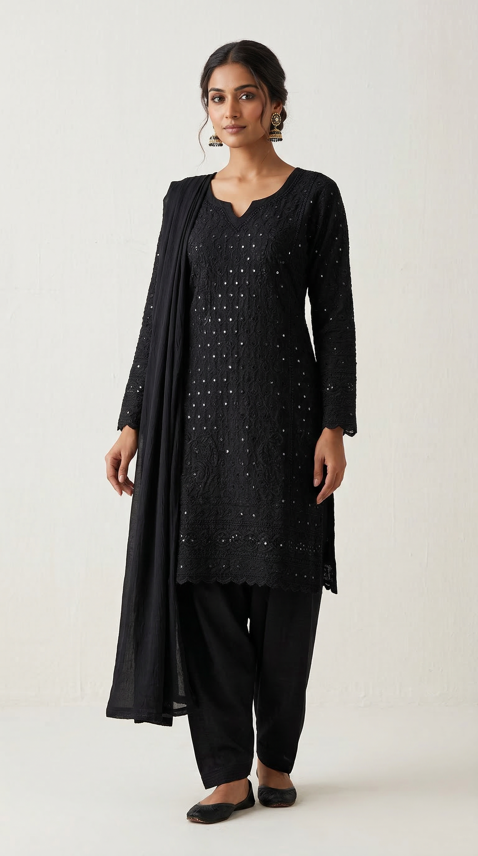 Black Chikankari Rayon Suit Set