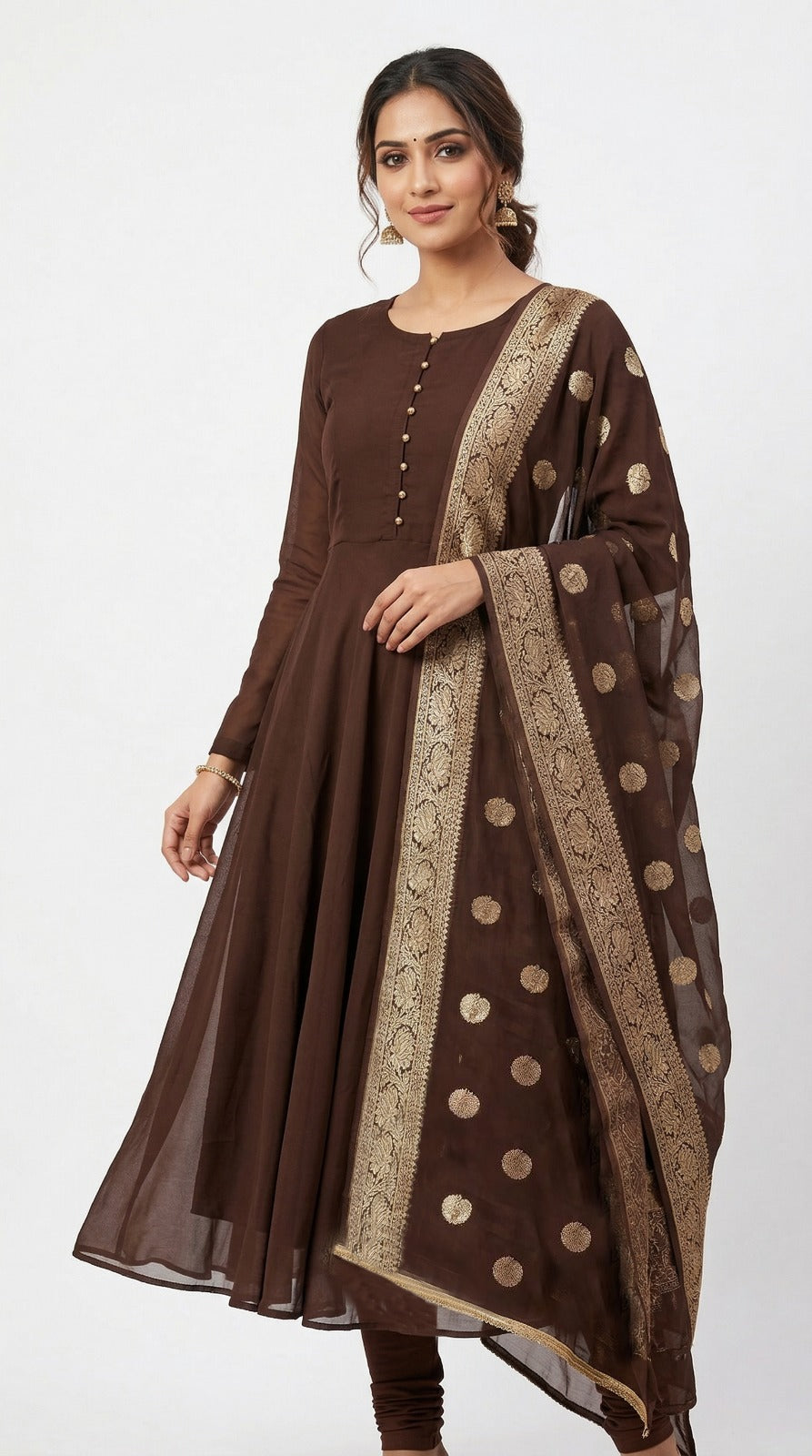 Chocolate Brown Georgette Bias Cut Suit Set