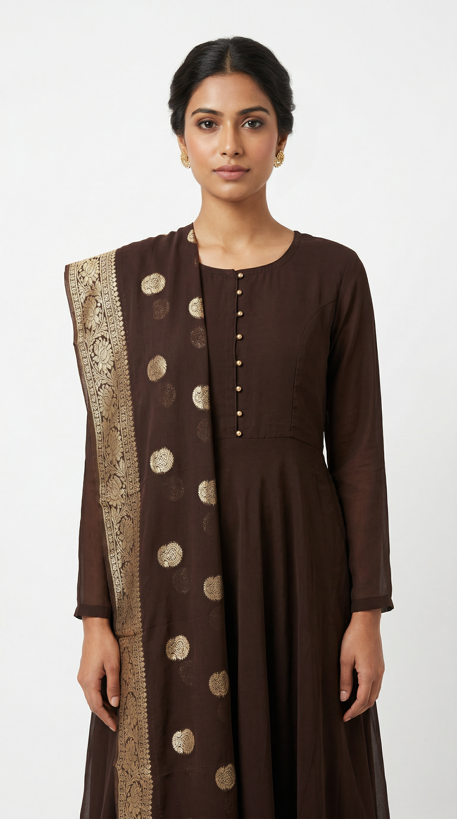 Chocolate Brown Georgette Bias Cut Suit Set
