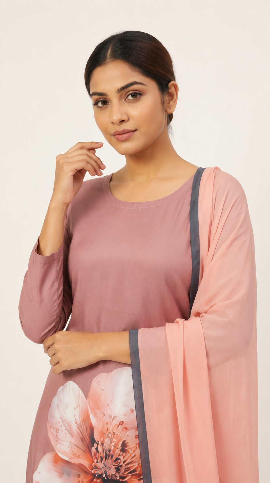 Dusty Rose Printed Rayon Suit Set