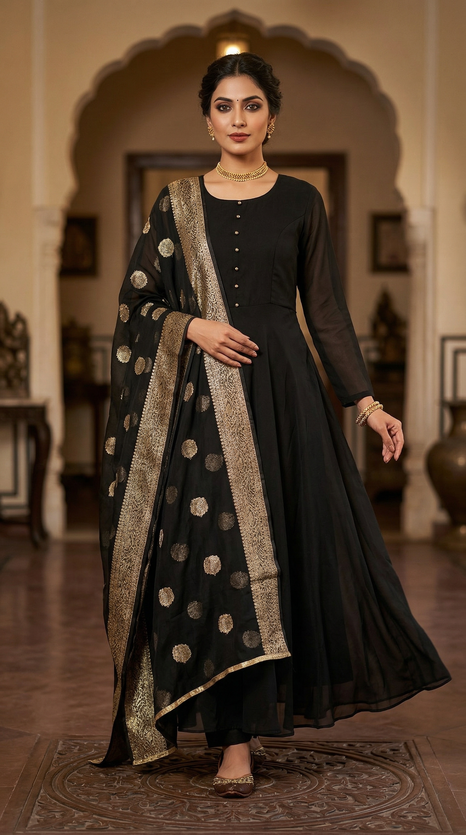 Black Georgette Bias Cut Suit Set
