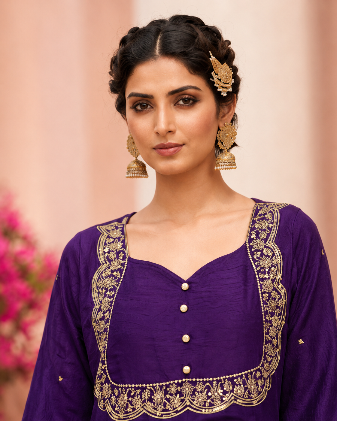 Buy heavy purple embroidered anarkali suit with palazzo pants online at Diya Online