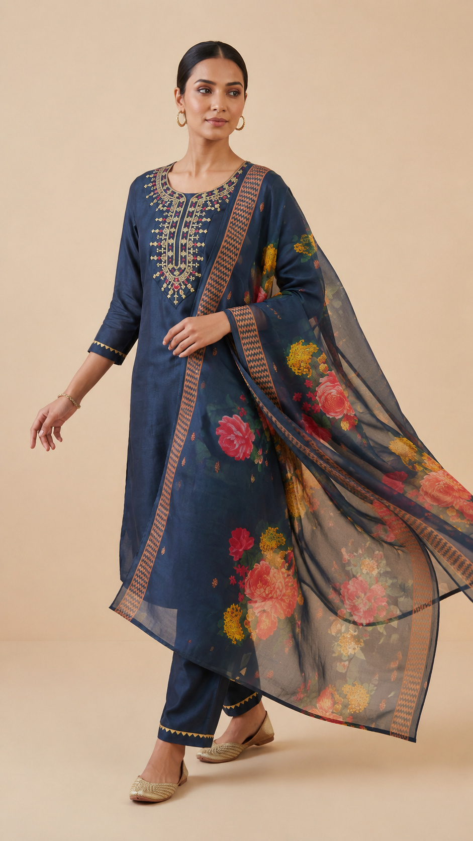 Teal Rayon Embroidered Suit Set