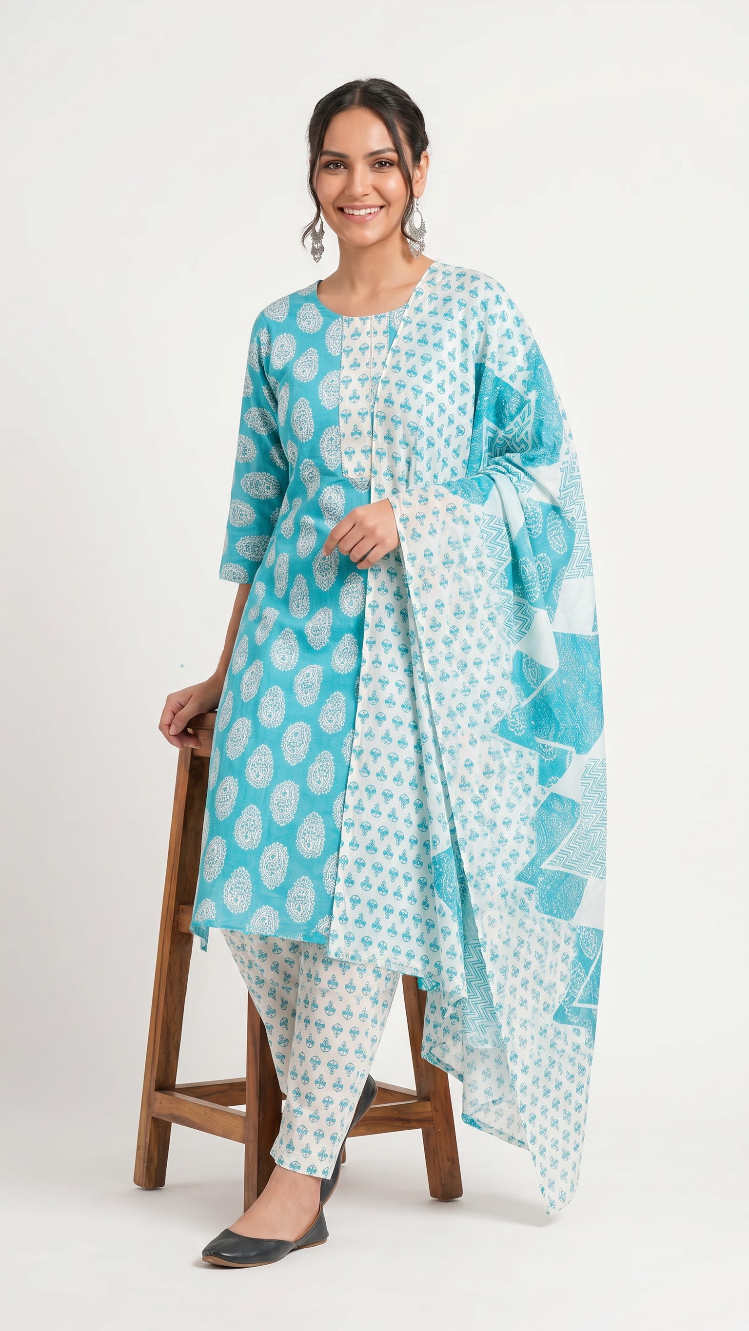 Print Cotton Suit Blue