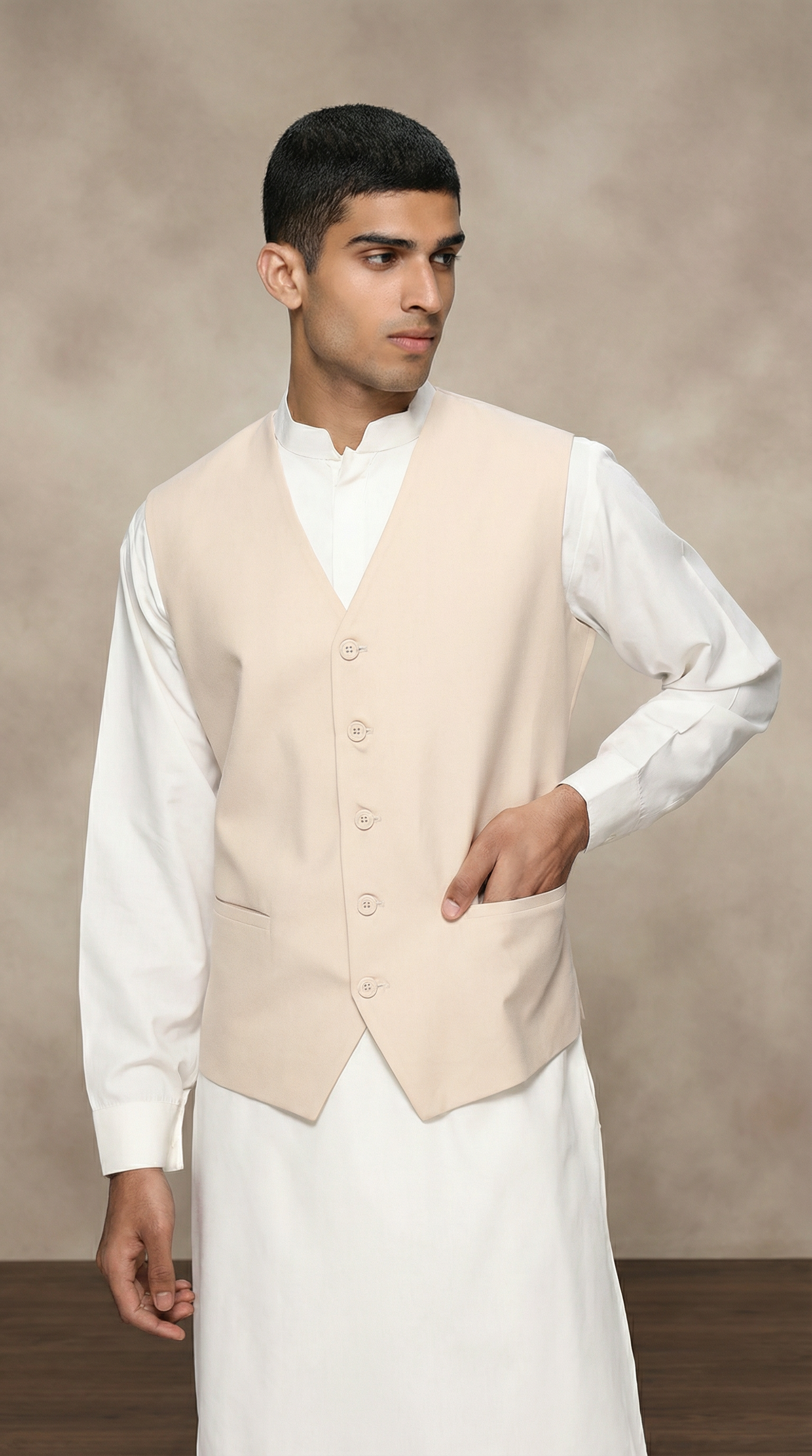 Sans Lapel Cream Waistcoat