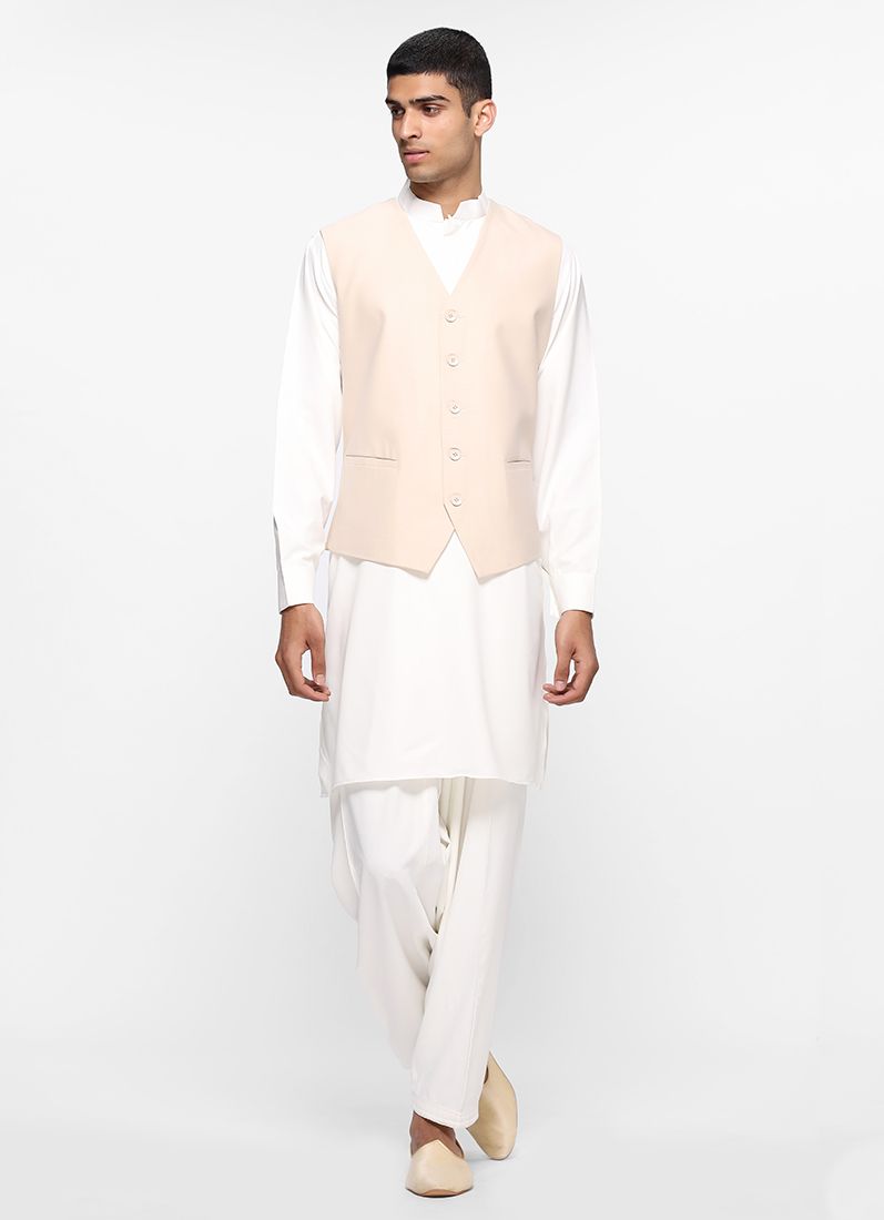 Buy Sans Lapel Cream Waistcoat