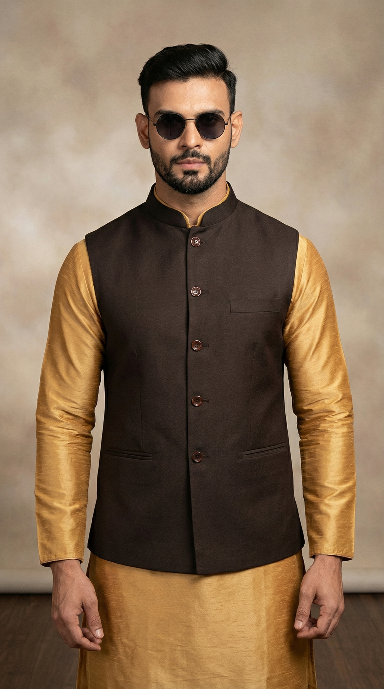 Mouse Brown Twill Nehru Waist Coat