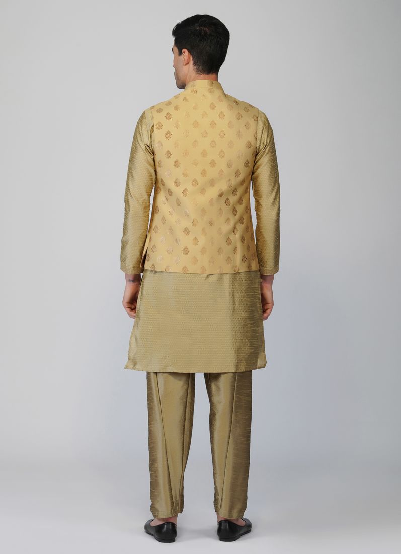 Buy Gold Borcade Buti Nehru Waistcoat