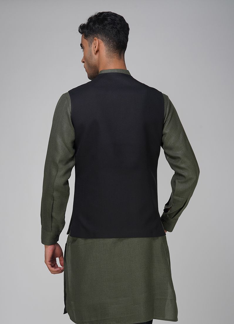 Buy Men's Black Linen V -Neckline Jacket