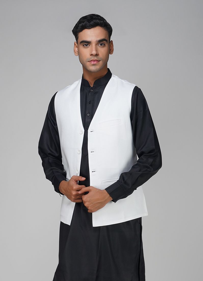 Buy Men's White Linen V -Neckline Jacket
