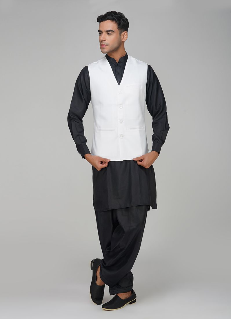 Buy Men's White Linen V -Neckline Jacket