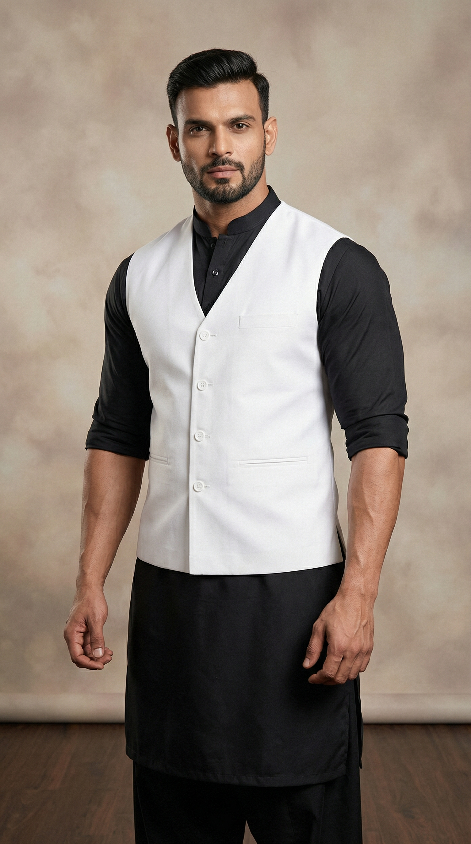 Men's White Linen V -Neckline Jacket