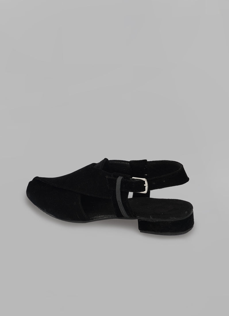 Men's Black Velvet Peshawari Shoes