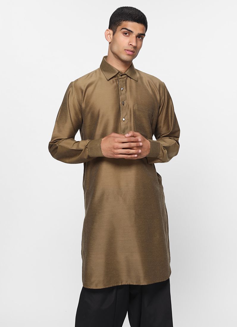 Buy Olive Lapel Salwar Suit