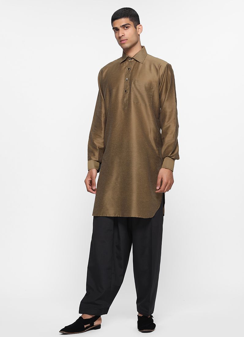 Buy Olive Lapel Salwar Suit