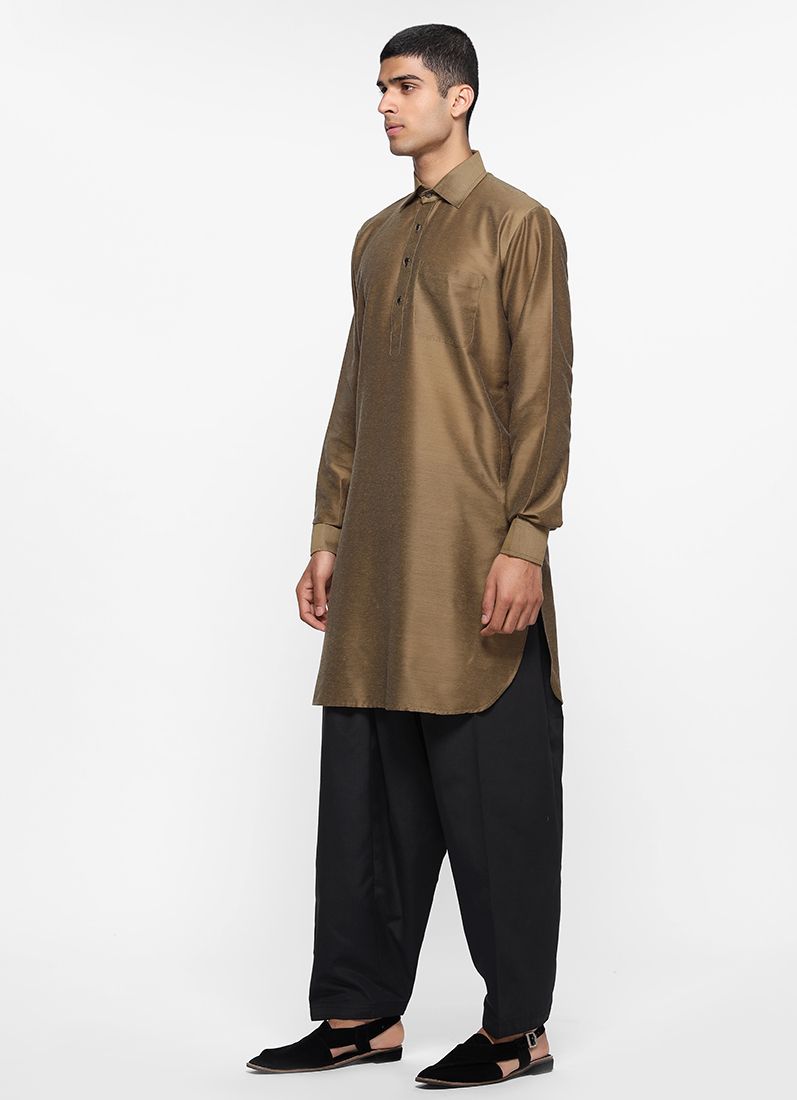 Buy Olive Lapel Salwar Suit