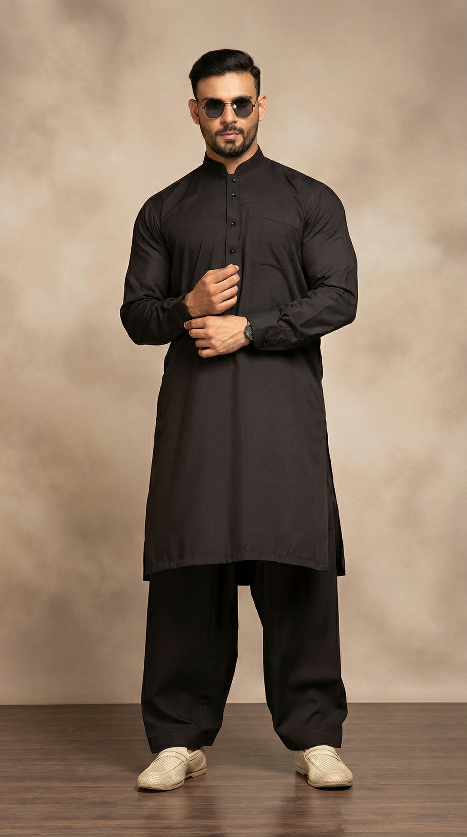 Men’s Black Cotton Shalwar Kameez – Comfortable Traditional Wear